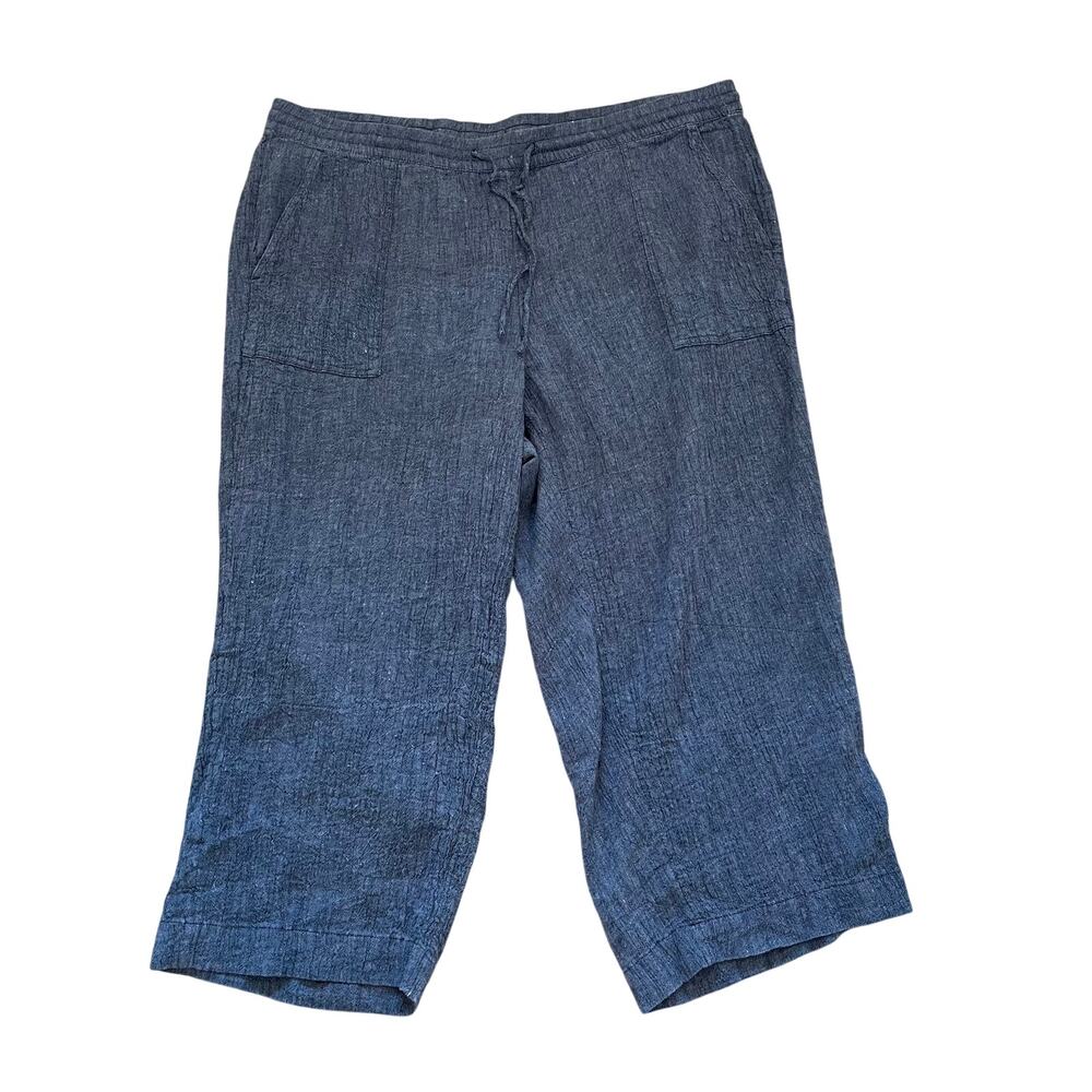 J. Jill Blue Linen Blend Textured Pull On Wide Leg Cropped Pants, Minimalist, 2X
